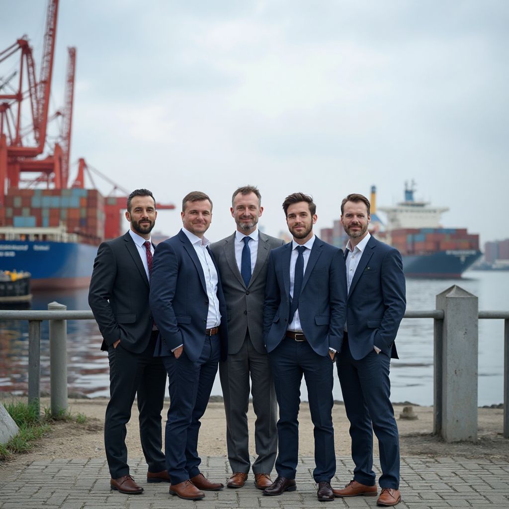 Команда МорПорт Консалтинг на фоні порту